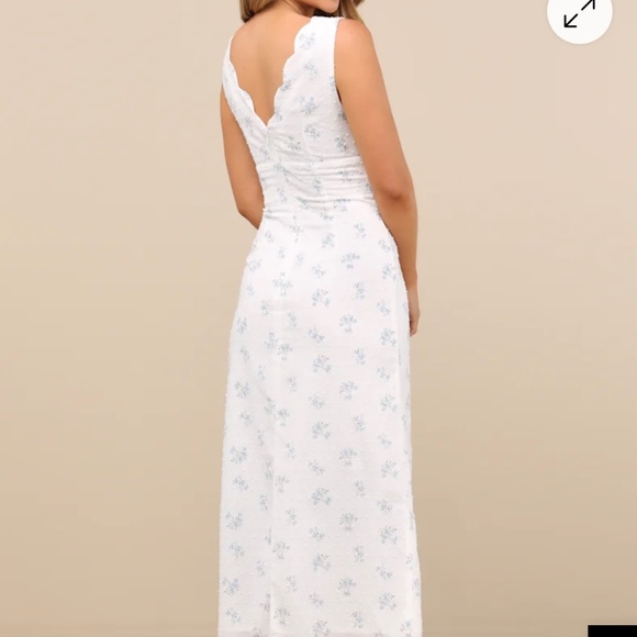 Lulus Natassa White Floral Swiss Dot Midi Dress - Size L - Picture 4 of 5